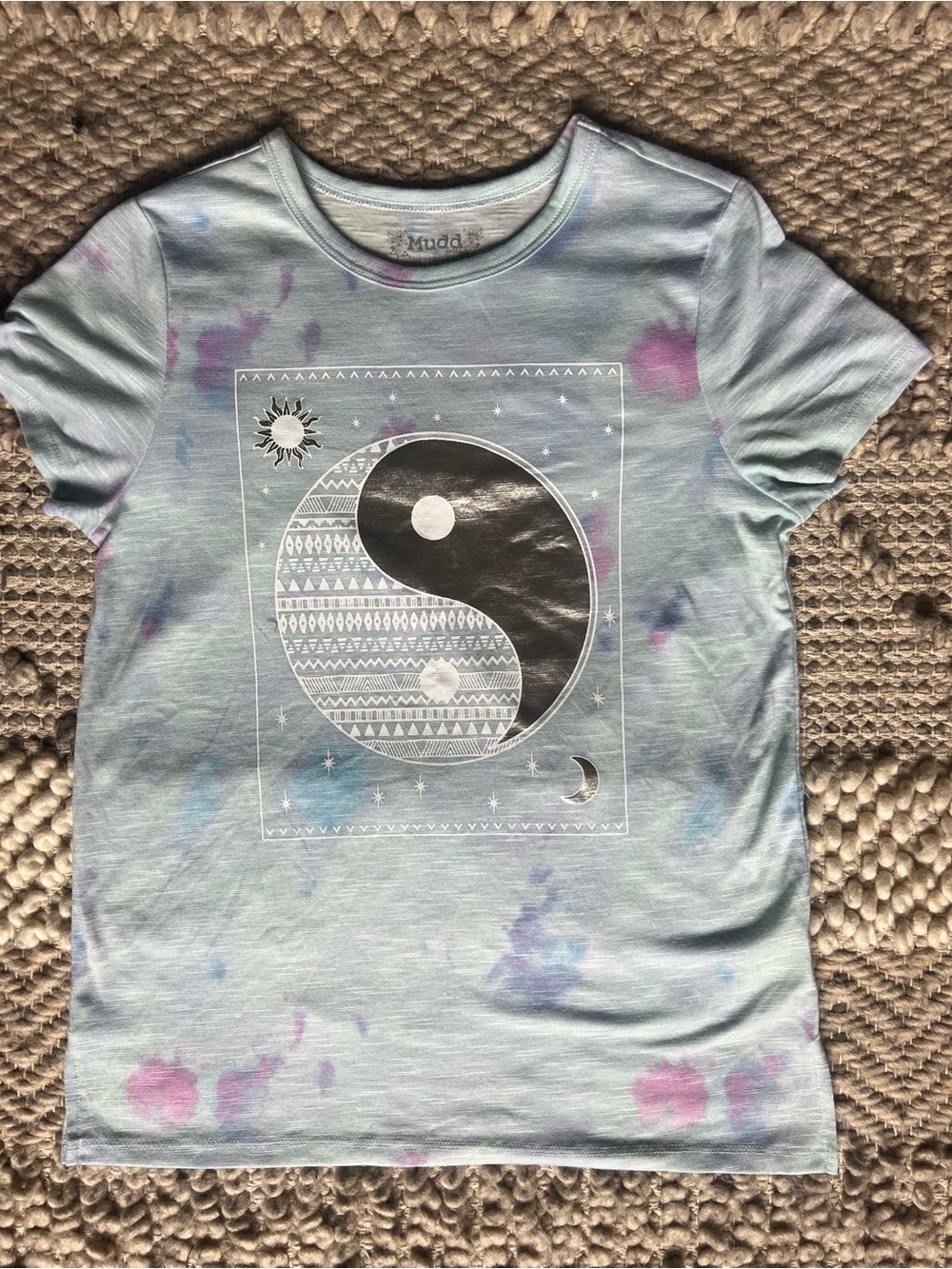 Yin Yang Pastel Tie-Dye Tee Light Blue and Lavender Girls Size Large 10/12 NWOT